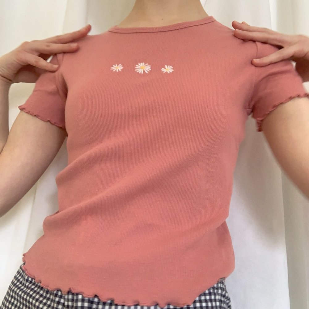 💕Ribbed Lettuce Trimmed Floral Tee💕